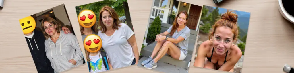 Side-by-side images of Claire Aldington, a fictional character, before and after her GLP-1 weight loss transformation — symbolizing physical and emotional change.