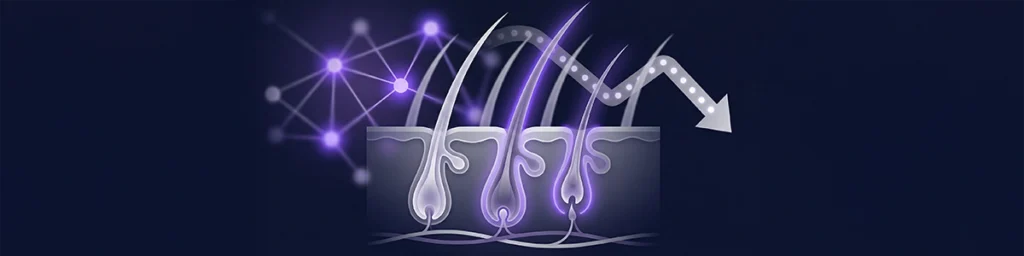 Wide-screen clinical header image illustrating glp-1 hair loss as temporary shedding linked to rapid weight loss and changes in the hair growth cycle.