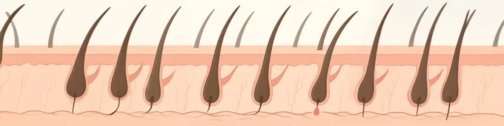 Cross-section diagram showing telogen effluvium and hair shedding associated with GLP-1 hair loss, including thinning hair follicles.