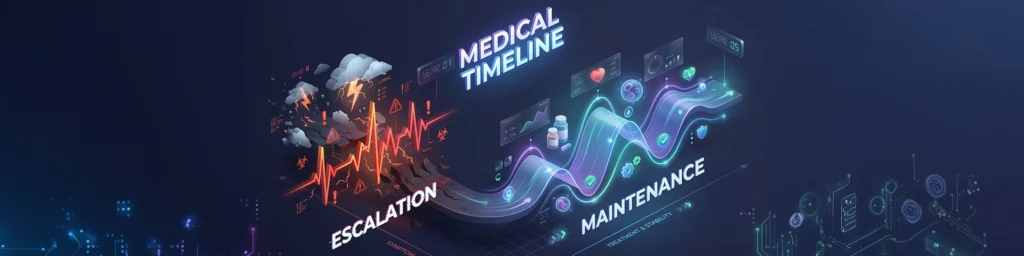 A stylized medical timeline showing the progression from nausea in Week 1 to metabolic adaptation in Month 4.