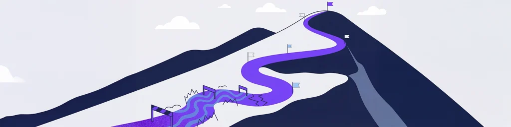 GLP-1 treatment tips header showing a metaphorical journey up a mountain path depicting acclimation.