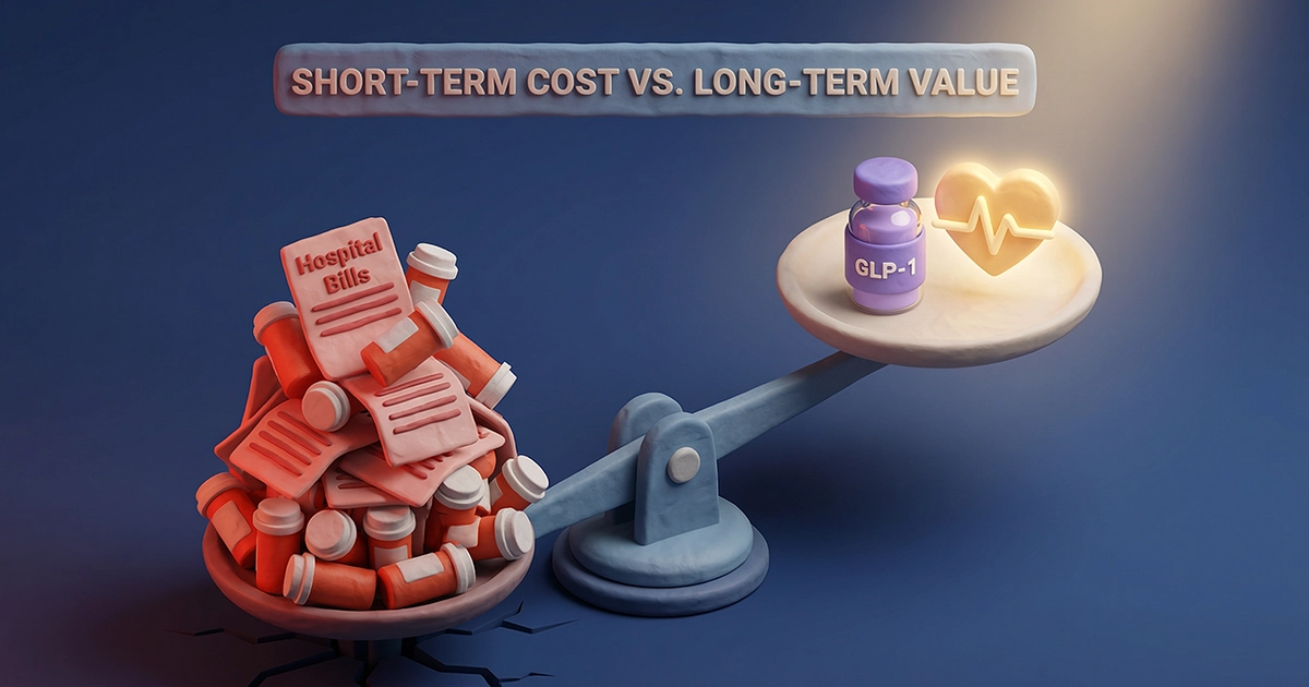 Isometric scale showing the cost of GLP-1 vs the cost of chronic disease.