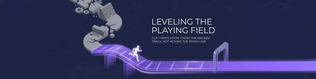 Is taking GLP-1 cheating - Visual metaphor showing GLP-1 leveling the playing field from hard mode to normal mode.