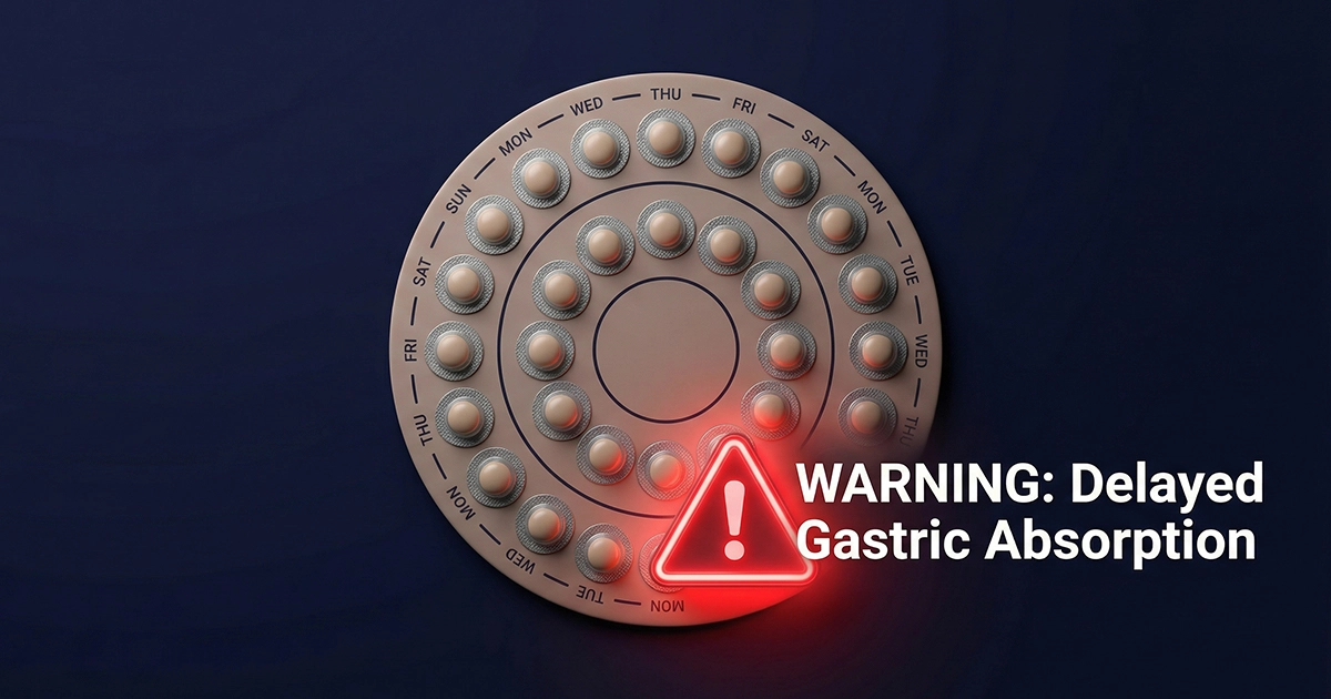 Isometric illustration of birth control pills and fertility tracking related to GLP-1 side effects.
