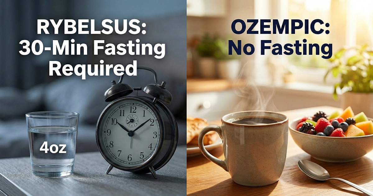 Visual comparison of morning routines when switching from Rybelsus to Ozempic.