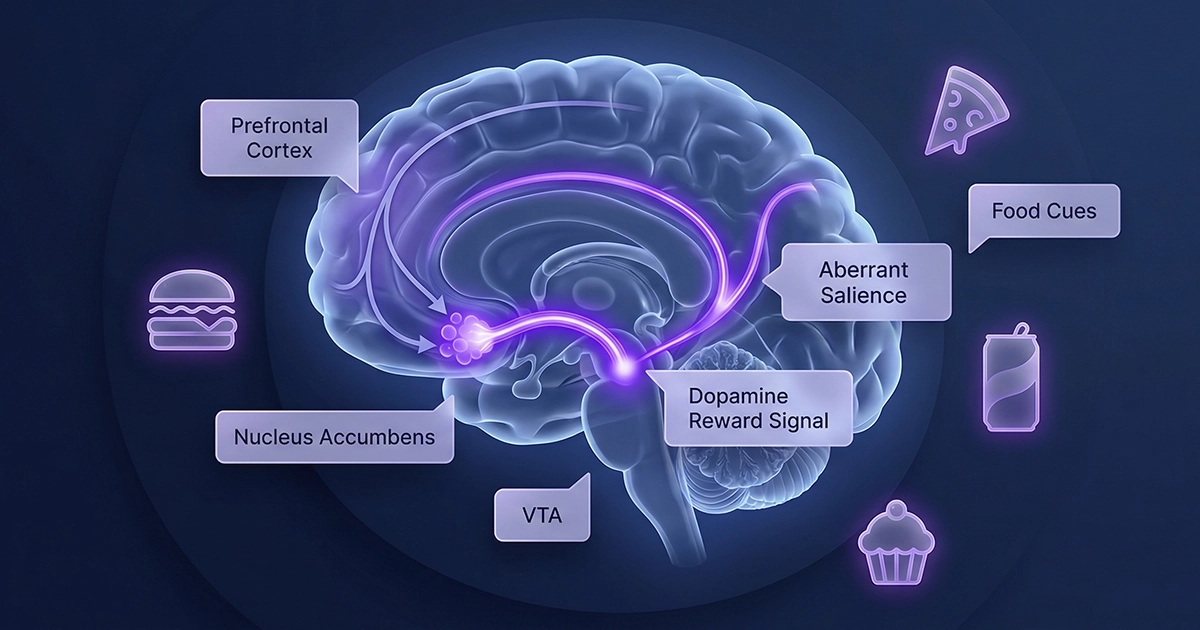 Clinical illustration showing what is food noise and how GLP-1 medications increase fullness, slow gastric emptying, and reduce food reward signals.