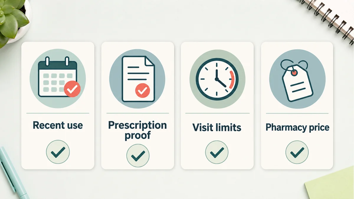 One Medical GLP-1 renewal page checklist for recent use, prescription proof, visit limits, and pharmacy price