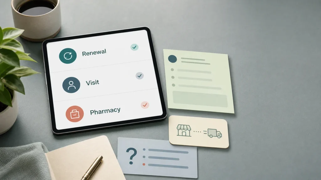 One Medical GLP-1 renewal workspace notes with visit and pharmacy checkpoints