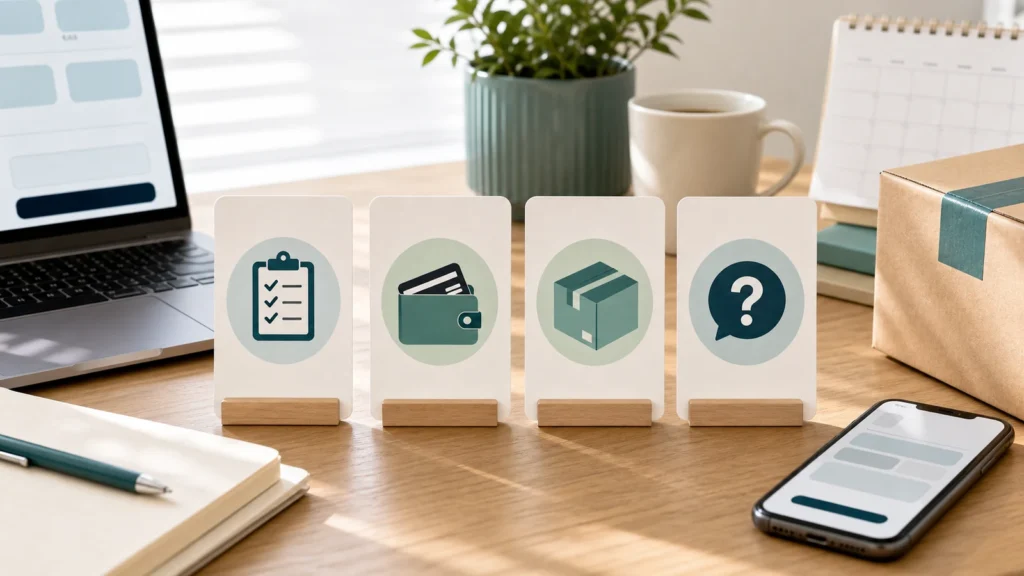NovoCare Wegovy pharmacy desk cards separating format payment delivery and care questions